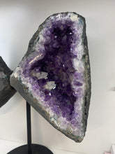 Load image into Gallery viewer, Amethyst Crystal geode wings on black display stand