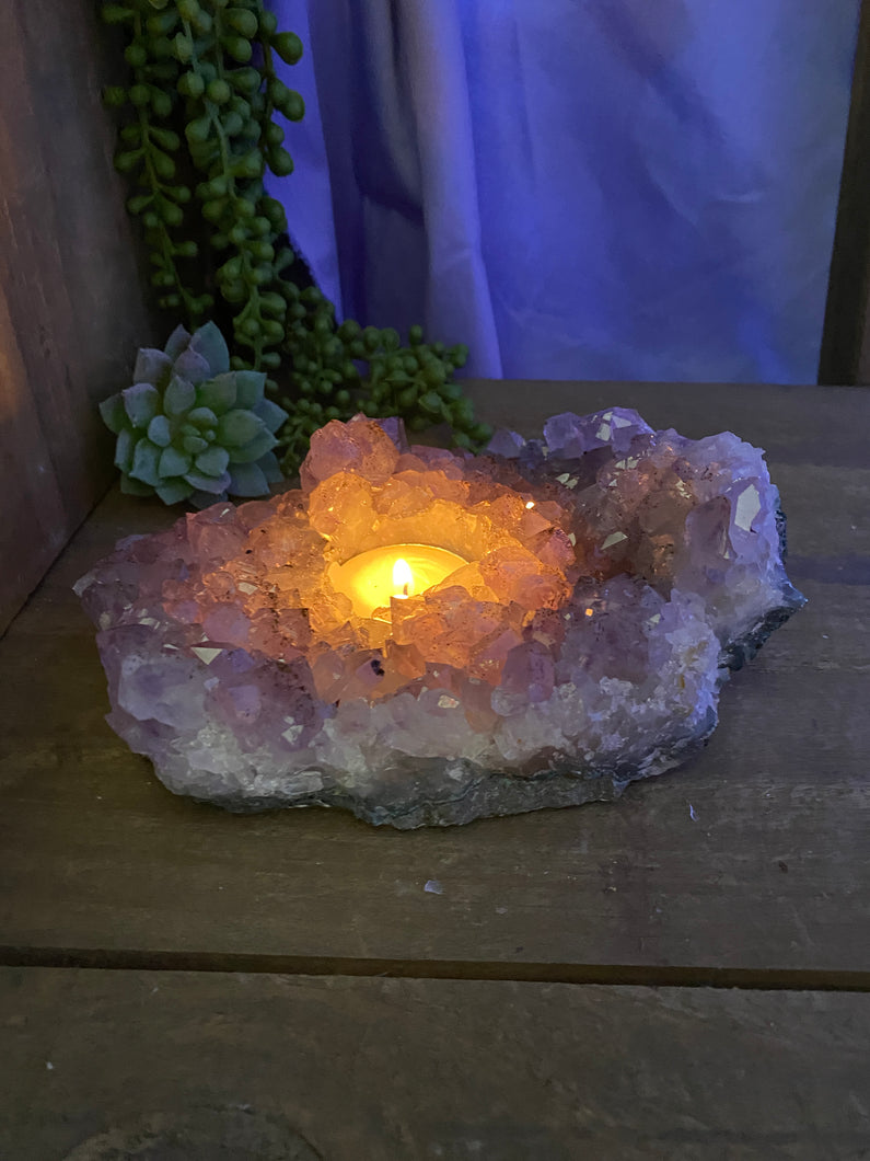 Amethyst Crystal tea light candle holder