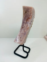 Load image into Gallery viewer, Pink Amethyst Crystal moon on black display stand
