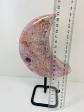 Load image into Gallery viewer, Pink Amethyst Crystal moon on black display stand
