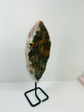 Load image into Gallery viewer, Pink Amethyst Crystal on black display stand