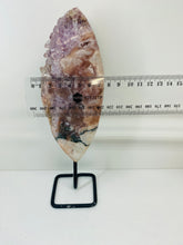 Load image into Gallery viewer, Pink Amethyst Crystal on black display stand