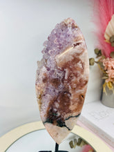 Load image into Gallery viewer, Pink Amethyst Crystal on black display stand