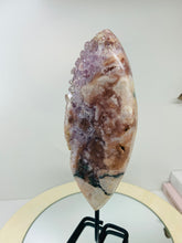Load image into Gallery viewer, Pink Amethyst Crystal on black display stand