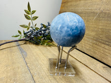 Load image into Gallery viewer, Natural Blue Calcite sphere on stand