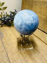 Load image into Gallery viewer, Natural Blue Calcite sphere on stand