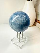 Load image into Gallery viewer, Natural Blue Calcite sphere on stand