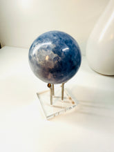 Load image into Gallery viewer, Natural Blue Calcite sphere on stand