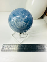 Load image into Gallery viewer, Natural Blue Calcite sphere on stand