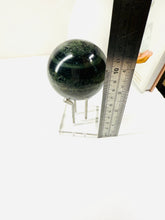 Load image into Gallery viewer, Green Hair Jasper sphere on stand