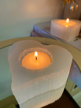 Load image into Gallery viewer, Selenite love heart tea light candle holder
