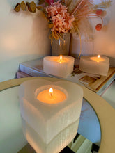 Load image into Gallery viewer, Selenite love heart tea light candle holder