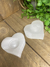 Load image into Gallery viewer, Selenite love heart tea light candle holder
