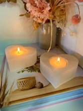 Load image into Gallery viewer, Selenite love heart tea light candle holder