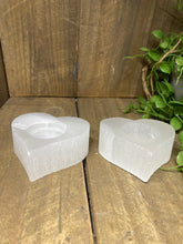 Load image into Gallery viewer, Selenite love heart tea light candle holder