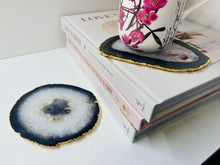 Load image into Gallery viewer, Natural polished Agate Slice drink coasters with Gold Electroplating - Set of 2