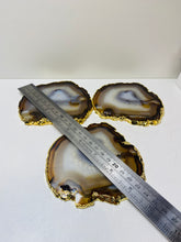 Load image into Gallery viewer, Natural polished Agate Slice drink coasters with Gold Electroplating - Set of 3