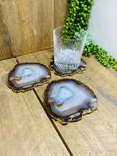 Load image into Gallery viewer, Natural polished Agate Slice drink coasters with Gold Electroplating - Set of 3