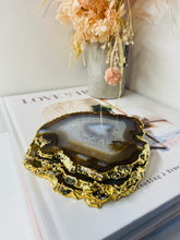 Load image into Gallery viewer, Natural polished Agate Slice drink coasters with Gold Electroplating - Set of 3