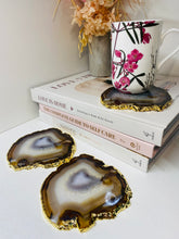 Load image into Gallery viewer, Natural polished Agate Slice drink coasters with Gold Electroplating - Set of 3