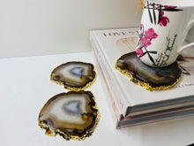 Load image into Gallery viewer, Natural polished Agate Slice drink coasters with Gold Electroplating - Set of 3
