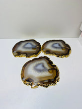 Load image into Gallery viewer, Natural polished Agate Slice drink coasters with Gold Electroplating - Set of 3