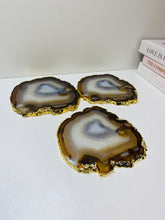 Load image into Gallery viewer, Natural polished Agate Slice drink coasters with Gold Electroplating - Set of 3