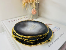 Load image into Gallery viewer, Natural polished Agate Slice drink coasters with Gold Electroplating - Set of 4