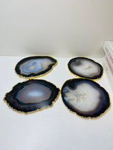 Load image into Gallery viewer, Natural polished Agate Slice drink coasters with Gold Electroplating - Set of 4