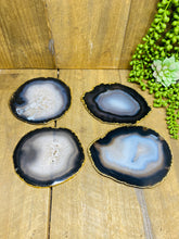 Load image into Gallery viewer, Natural polished Agate Slice drink coasters with Gold Electroplating - Set of 4