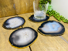 Load image into Gallery viewer, Natural polished Agate Slice drink coasters with Gold Electroplating - Set of 4
