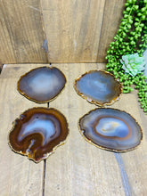 Load image into Gallery viewer, Natural polished Agate Slice drink coasters with Gold Electroplating - Set of 4