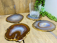 Load image into Gallery viewer, Natural polished Agate Slice drink coasters with Gold Electroplating - Set of 4