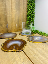 Load image into Gallery viewer, Natural polished Agate Slice drink coasters with Gold Electroplating - Set of 4