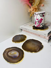 Load image into Gallery viewer, Natural polished Agate Slice drink coasters with Gold Electroplating - Set of 4