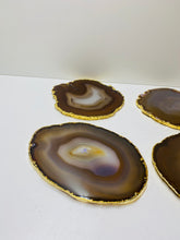 Load image into Gallery viewer, Natural polished Agate Slice drink coasters with Gold Electroplating - Set of 4