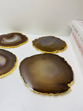 Load image into Gallery viewer, Natural polished Agate Slice drink coasters with Gold Electroplating - Set of 4