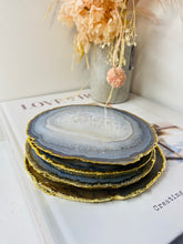 Load image into Gallery viewer, Natural polished Agate Slice drink coasters with Gold Electroplating - Set of 4