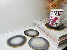 Load image into Gallery viewer, Natural polished Agate Slice drink coasters with Gold Electroplating - Set of 4