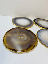 Load image into Gallery viewer, Natural polished Agate Slice drink coasters with Gold Electroplating - Set of 4