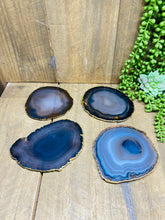Load image into Gallery viewer, Natural polished Agate Slice drink coasters with Gold Electroplating - Set of 4