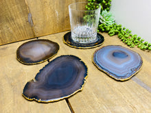 Load image into Gallery viewer, Natural polished Agate Slice drink coasters with Gold Electroplating - Set of 4
