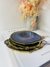 Load image into Gallery viewer, Natural polished Agate Slice drink coasters with Gold Electroplating - Set of 4