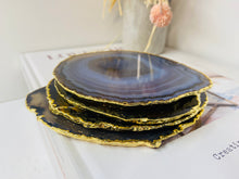 Load image into Gallery viewer, Natural polished Agate Slice drink coasters with Gold Electroplating - Set of 4