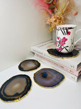 Load image into Gallery viewer, Natural polished Agate Slice drink coasters with Gold Electroplating - Set of 4