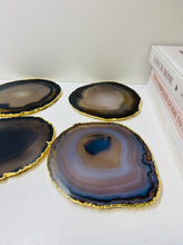 Load image into Gallery viewer, Natural polished Agate Slice drink coasters with Gold Electroplating - Set of 4