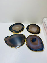 Load image into Gallery viewer, Natural polished Agate Slice drink coasters with Gold Electroplating - Set of 4