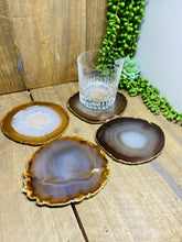 Load image into Gallery viewer, Natural polished Agate Slice drink coasters with Gold Electroplating - Set of 4