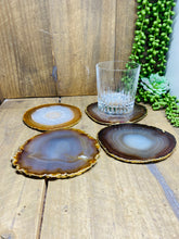 Load image into Gallery viewer, Natural polished Agate Slice drink coasters with Gold Electroplating - Set of 4