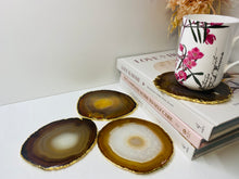 Load image into Gallery viewer, Natural polished Agate Slice drink coasters with Gold Electroplating - Set of 4